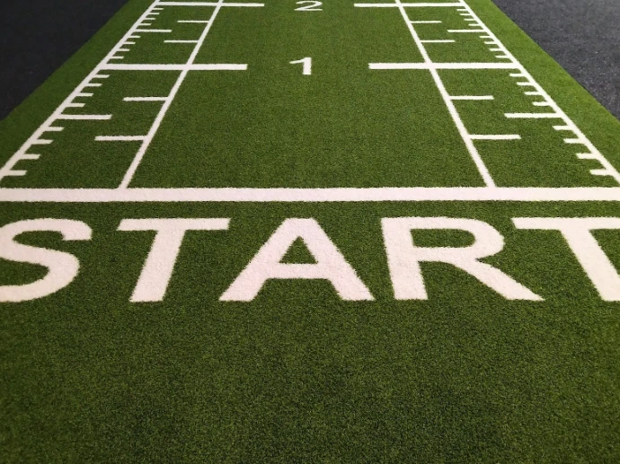 a football field with the words start written on it